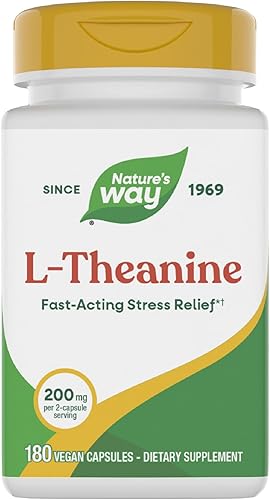 Nature's Way L-teanina, apoyo al estrés.*, promueve la relajación*, 200 mg por porción de 2 cápsulas, vegano, 180 cápsulas (el embalaje puede variar)