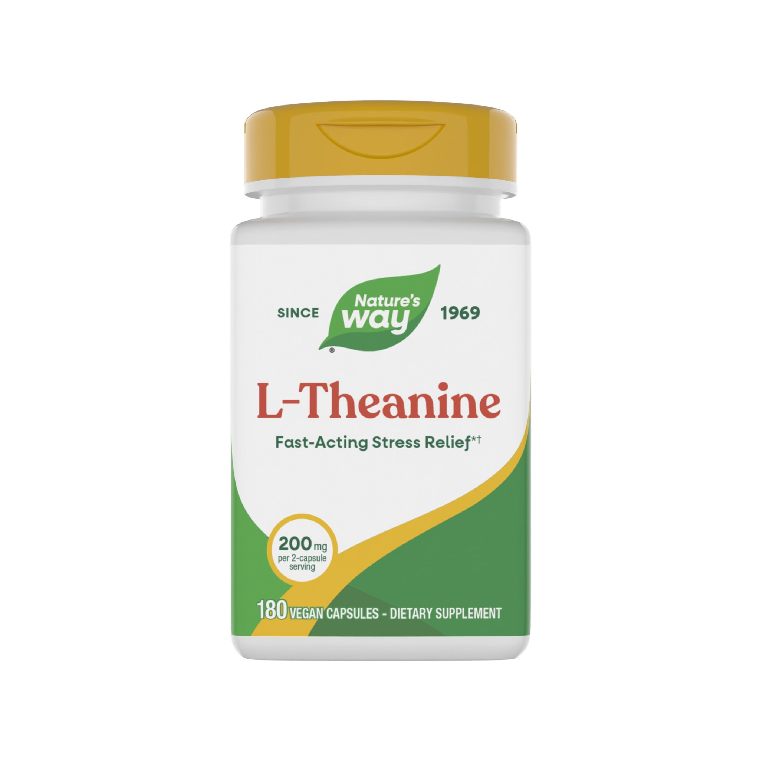 Nature's Way L-Theanine, Stress Support*, Promotes Relaxation*, 200 mg per 2-Capsule Serving, Vegan, 180 Capsules (Packaging May Vary)