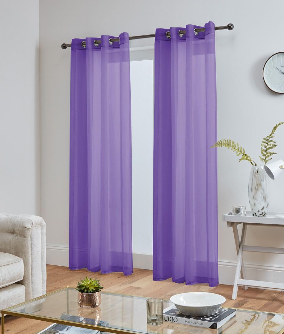 John Aird Lilac Lucy Voile Curtains - Eyelet - Pair - 2X Voile Panels (, 58" Wide X 81" Drop)