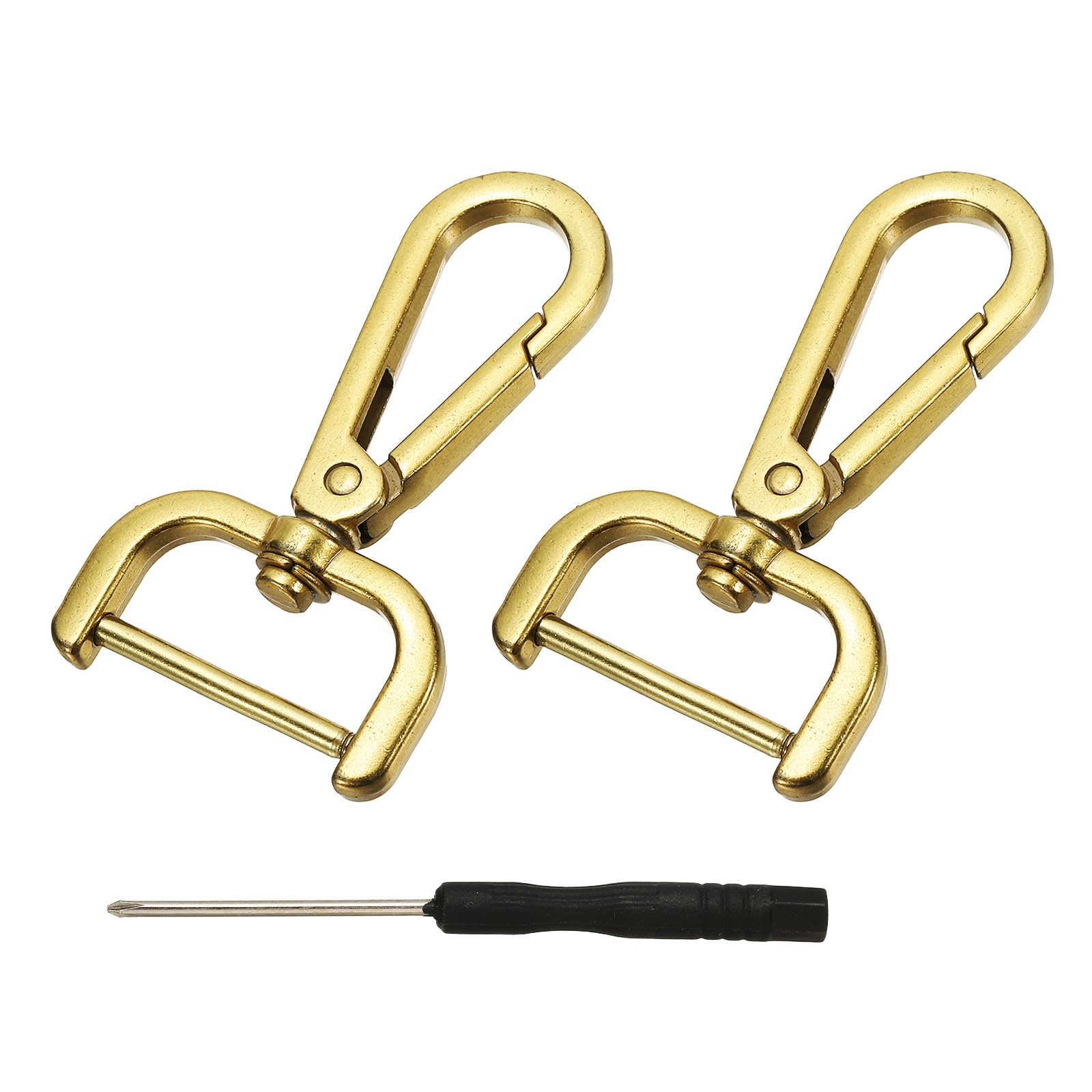 YELARXI Swivel Clasps Hook, 1 Inch ID Detachable Snap Hook W/Screw Bar D Ring Claw Clasp with Screwdriver Fit for Lanyard Bag Leather Craft Purse Hardware DIY Bag (2 Pack, Gold)