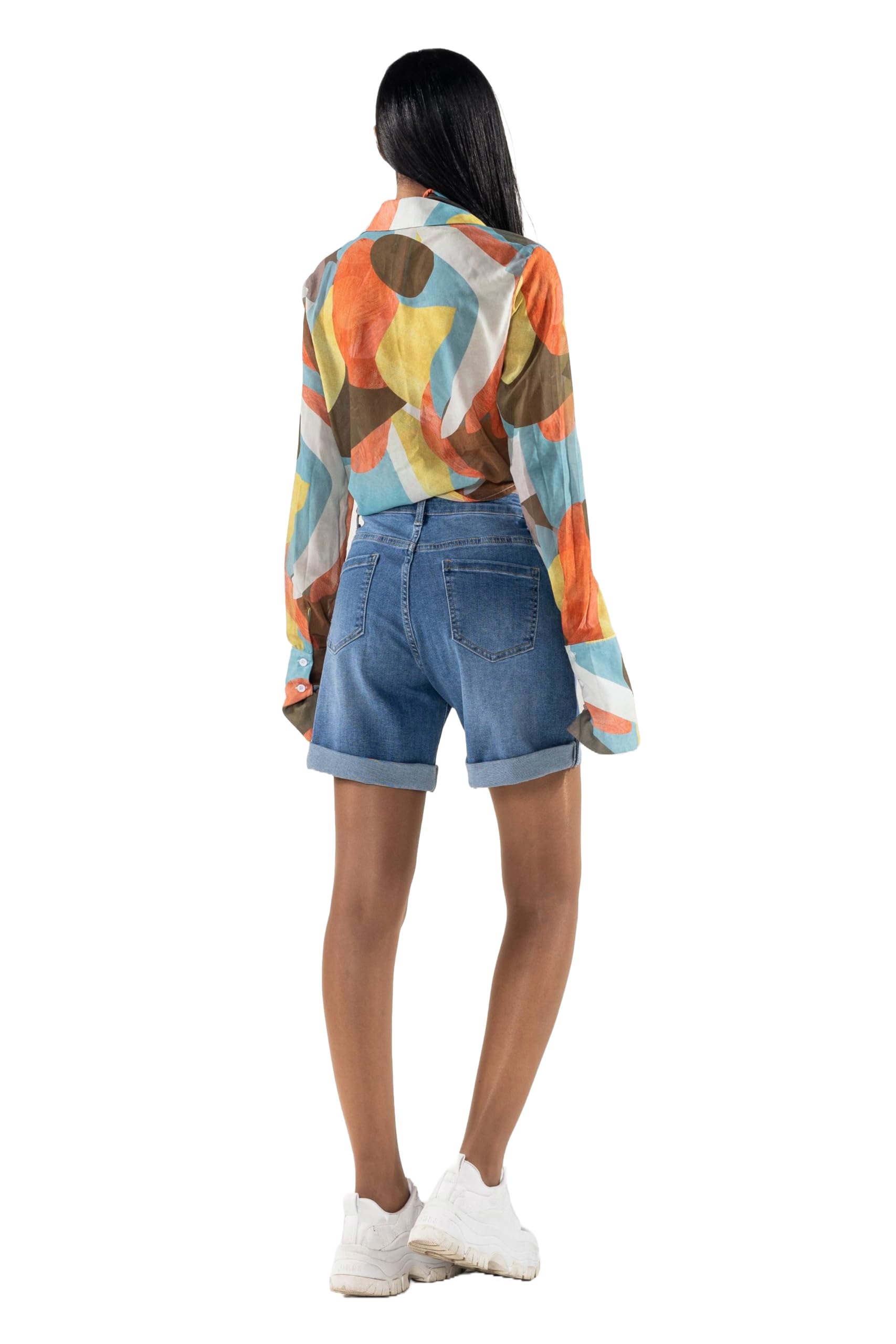 Nina Carter P208 Short en jean taille haute pour femme, look usé, mi-cuisse
