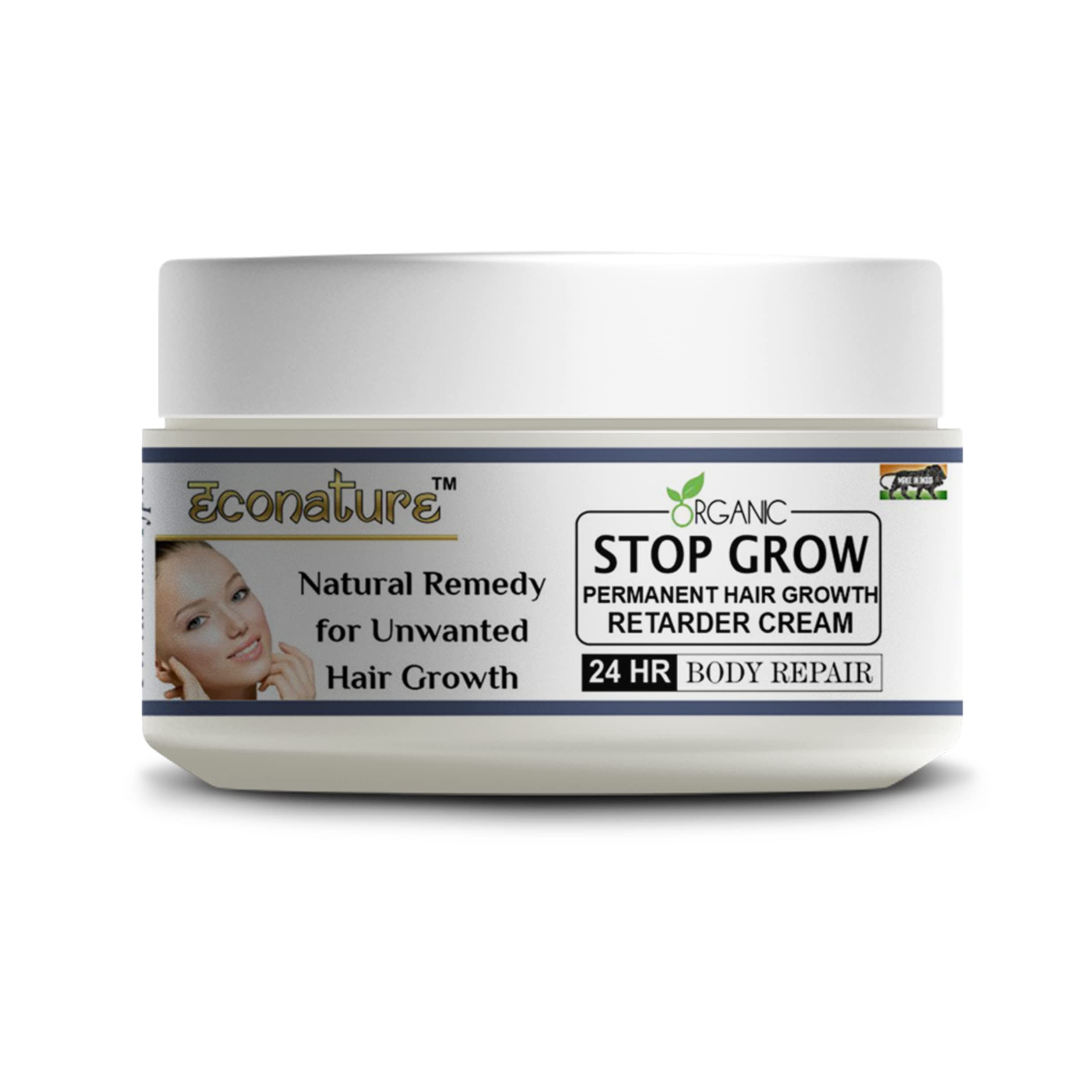 Econature Natural Remedy For Unwanted Hair Growth Stop Grow Permanent Hair Growth Retarder Cream 50 G 24HR Body Repair (Stop Grow, 50G)