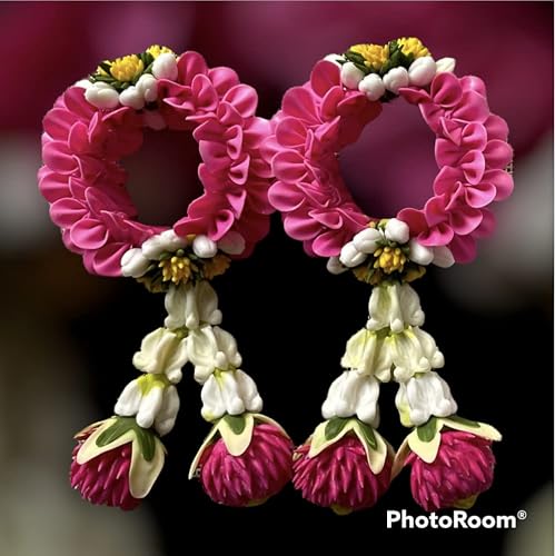 2Rabbit Value Pack 2Pcs Thai Rose Jasmine Garland / Handmade Clay Flowers For Souvenir,Gift,Good Luck,Congratulations,Worship Item / Diameter 2.25'' (Pink Rose) #TOP1