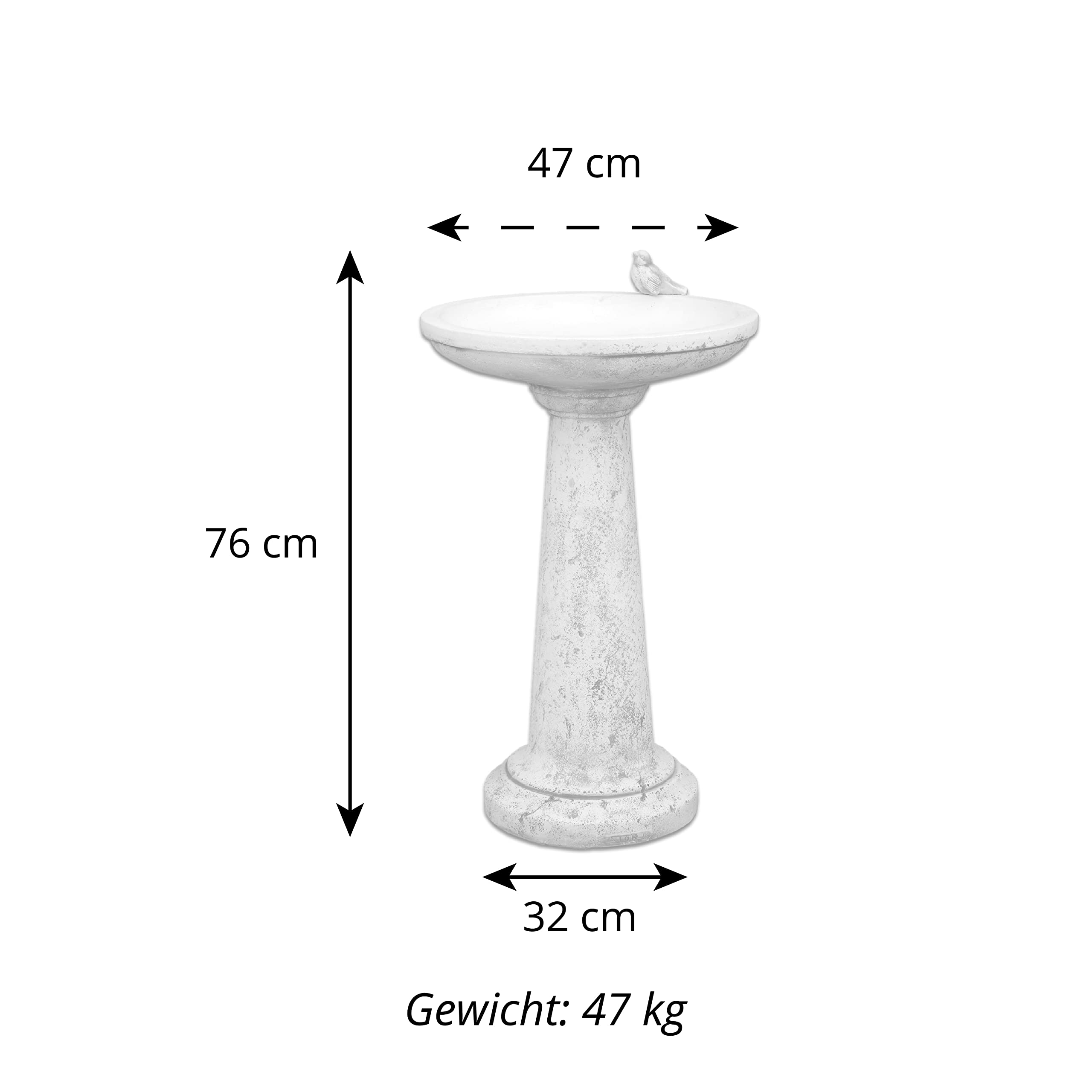 gartendekoparadies.de Vogel-Bad mit rundem Sockel, H. 76 cm, 47 kg, Grau, frostsicher aus Steinguss für Außenbereich