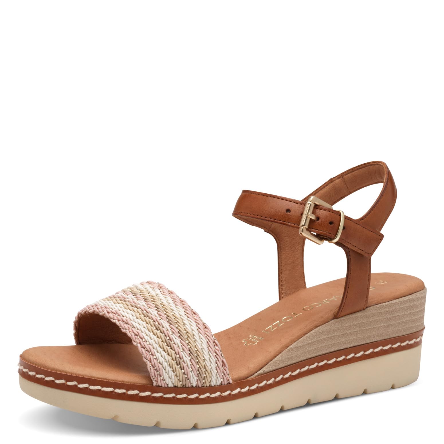 MARCO TOZZI Damen Sandalen mit Keilabsatz mit Lederanteil Bequem