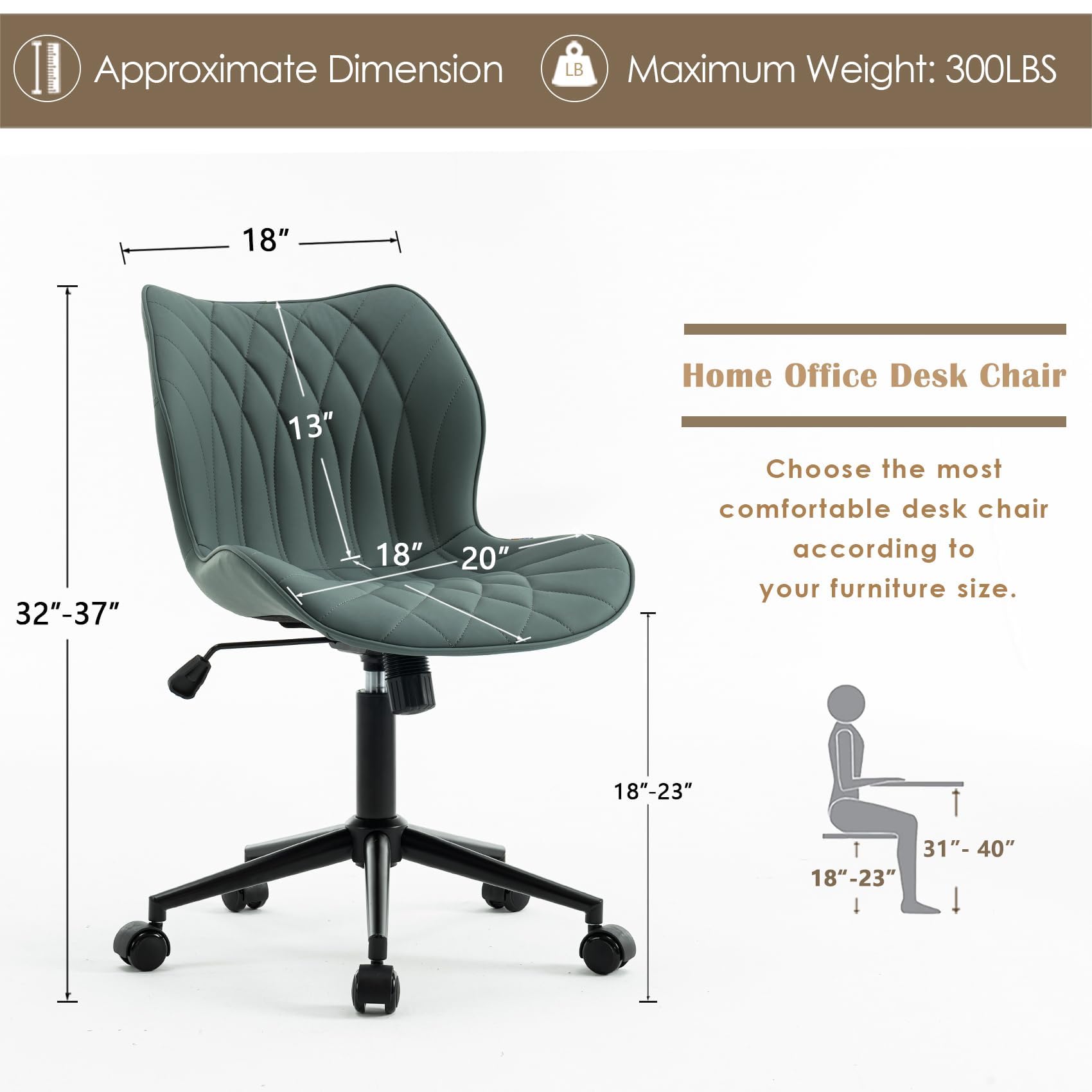 Silla de escritorio sin brazos, cómoda silla de oficina con ruedas, silla ergonómica para el hogar, sillas ajustables para computadora, moderna silla giratoria de piel sintética tapizada para 6