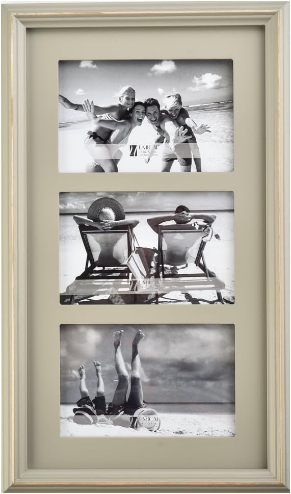 3 4x6 Picture Frame 3 Openings Photo Collage Frame Gray Wooden Picture Frames for Tabletop Stand or Wall Mounting Wedding Gift for the Couples