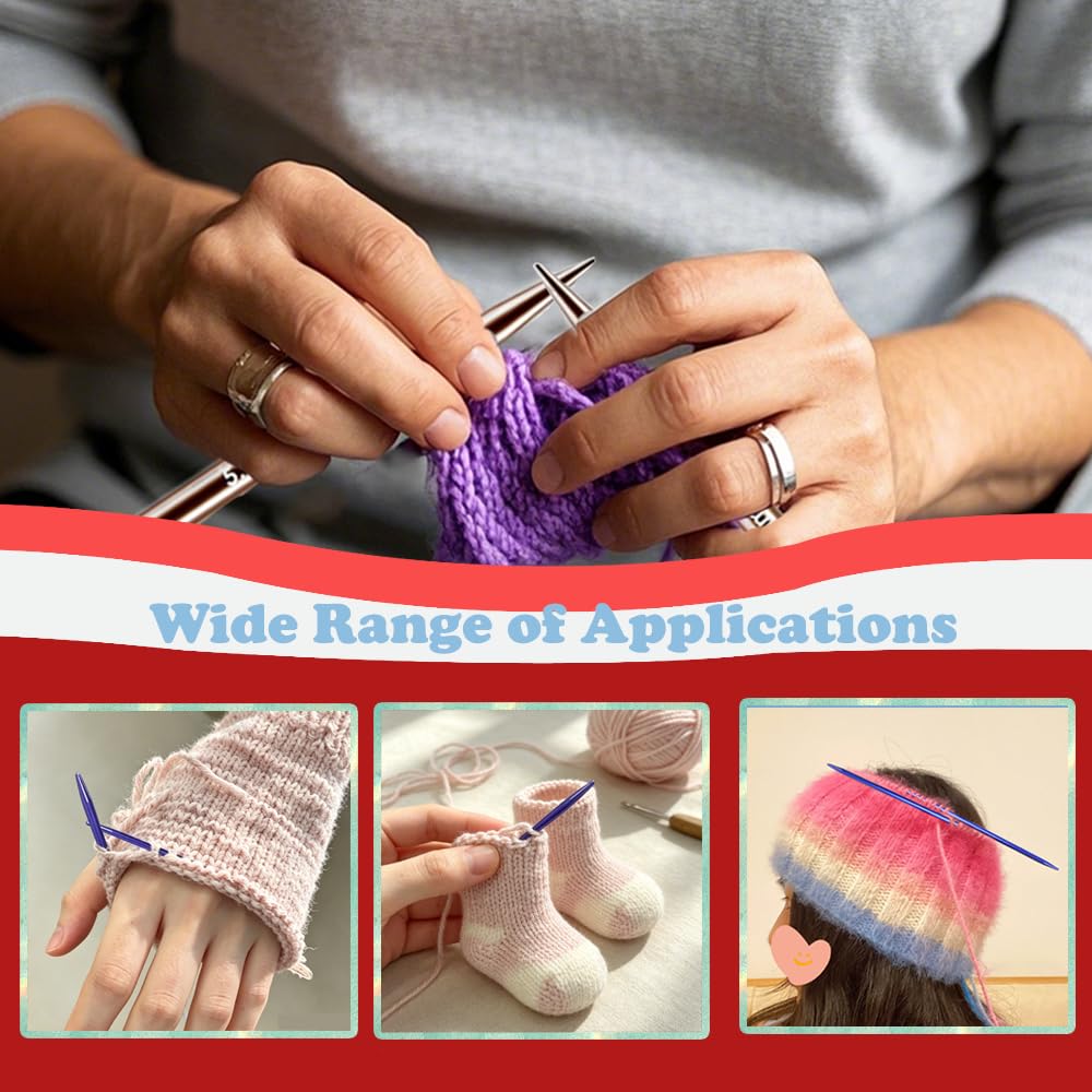 Knitiss Rundstricknadeln mit Etui, 11 Paar Rundstricknadeln, 3–8 mm | Austauschbare Rundstricknadeln aus Aluminium mit 5 Kabeln, mehrfarbig