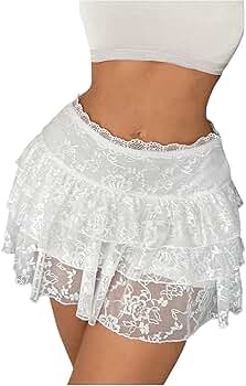 新品未使用 ACLENT Frill mini skirt ホワイト Amazon.com: Verdusa Women's Coquette Ruffle Lace Mini Skirts