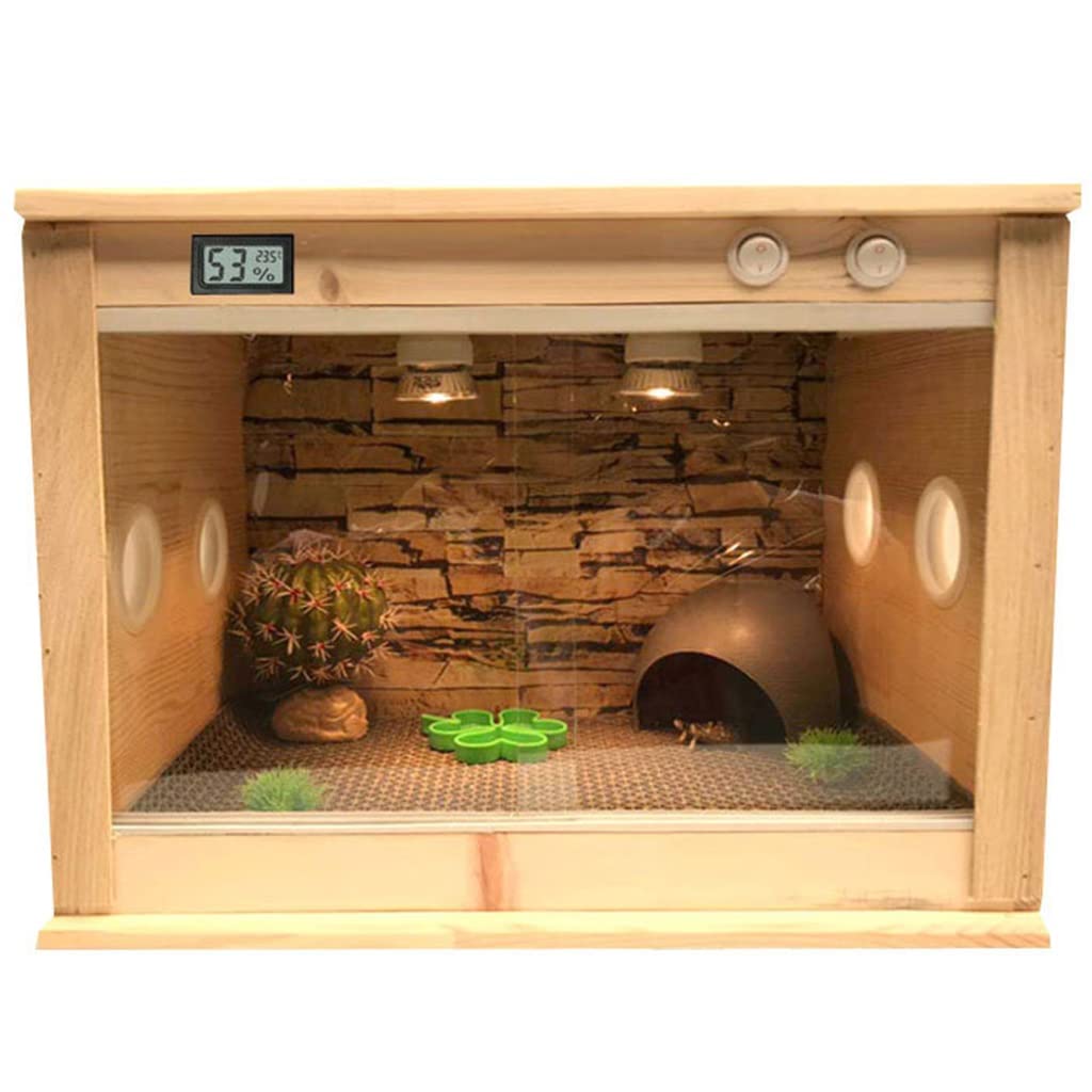 Terrarium dla gadów, drewniane siedlisko gadów, pudełko lęgowe Zbiornik do terrarium, klatka dla płazów Jaszczurka Żółw Wąż Kryjówka Szklane pudełko (brązowy 50x30x30cm)