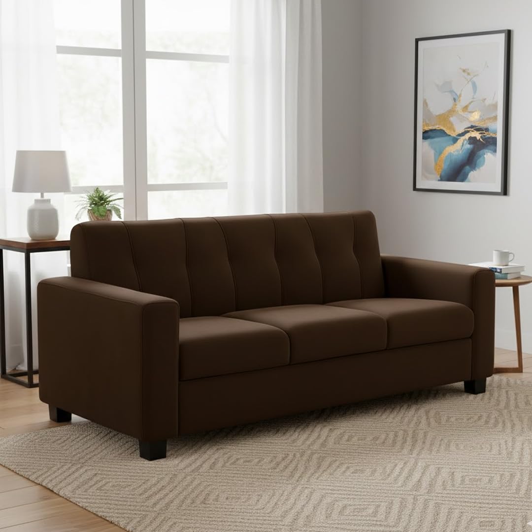 FURNY Homioy 3 Seater Fabric Sofa Set (Brown) with Velvet Fabric | Durable Comfort | Ideal for Living Room-image-41