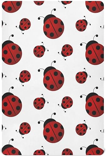Sábanas bajeras para cuna para niños y niñas, suaves, transpirables, cómodas, juego de sábanas de bebé de mariquita roja, sábanas para cuna estándar