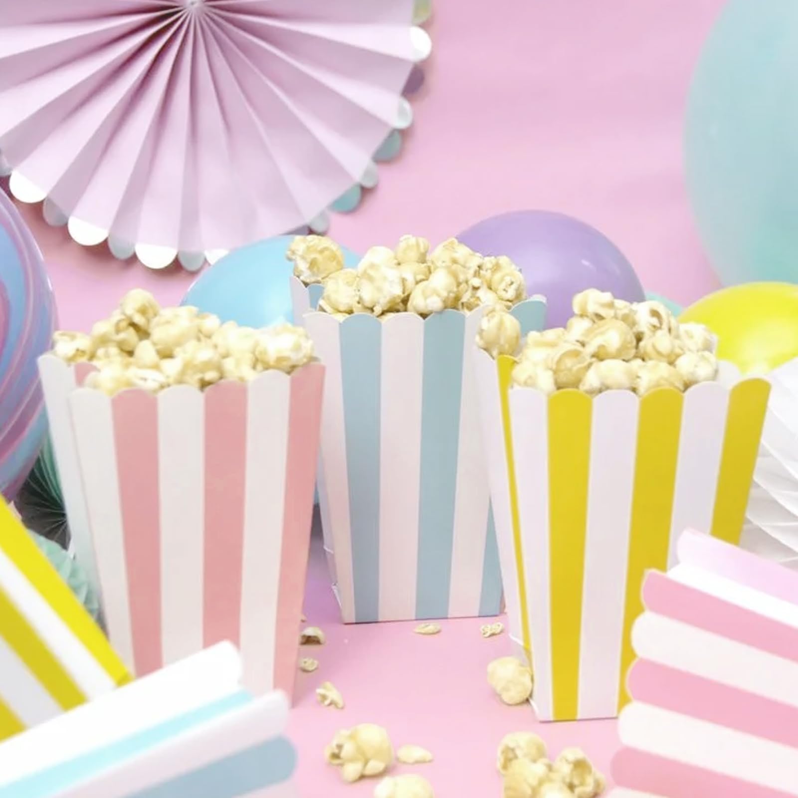 144 bolsas de palomitas de maíz, a rayas, de cartón blanco, pequeñas para cine en casa, fiestas, noches de cine en casa