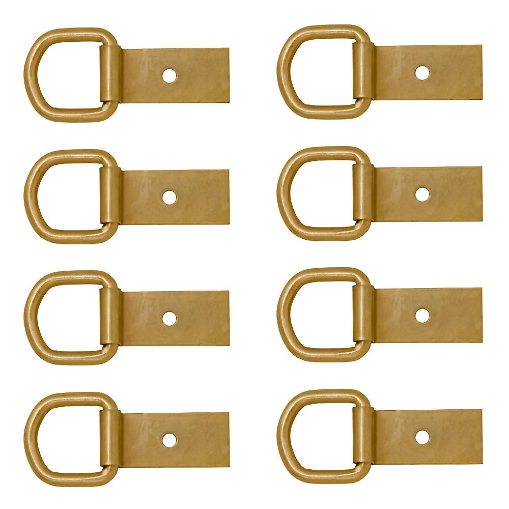 Multi-Pack of Flat Saddle Dee Rings with Clips, Used As A Crupper Or Breastcollar Attachment On A Riding Saddle, 1" Dee Ring with 1.5" Clip (Brass-Plated Steel, 8-Pack)