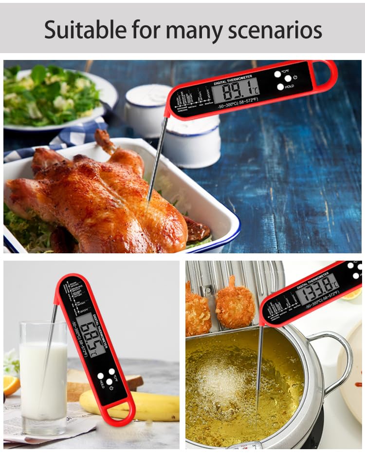 Digital Meat Thermometer for Cooking and Grilling, Instant Read Food Thermometer with IP67 Waterproof, Strong Magnet and Calibration-Professional Kitchen BBQ Probe for Turkey, Steak
