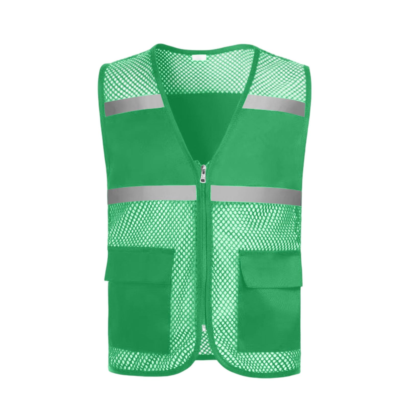 Safety Vest Women Hi-Vis Vest with Pockets Mesh High Visibility Vests Zip Up Uniform Reflective Running Fishing Vest Green
