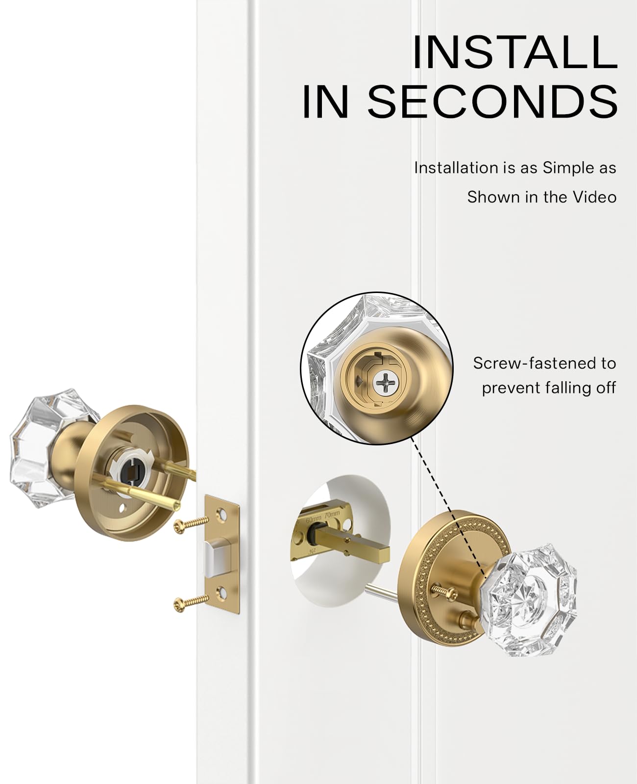 Champagne Bronze Crystal Door Knobs - Privacy Lock -6