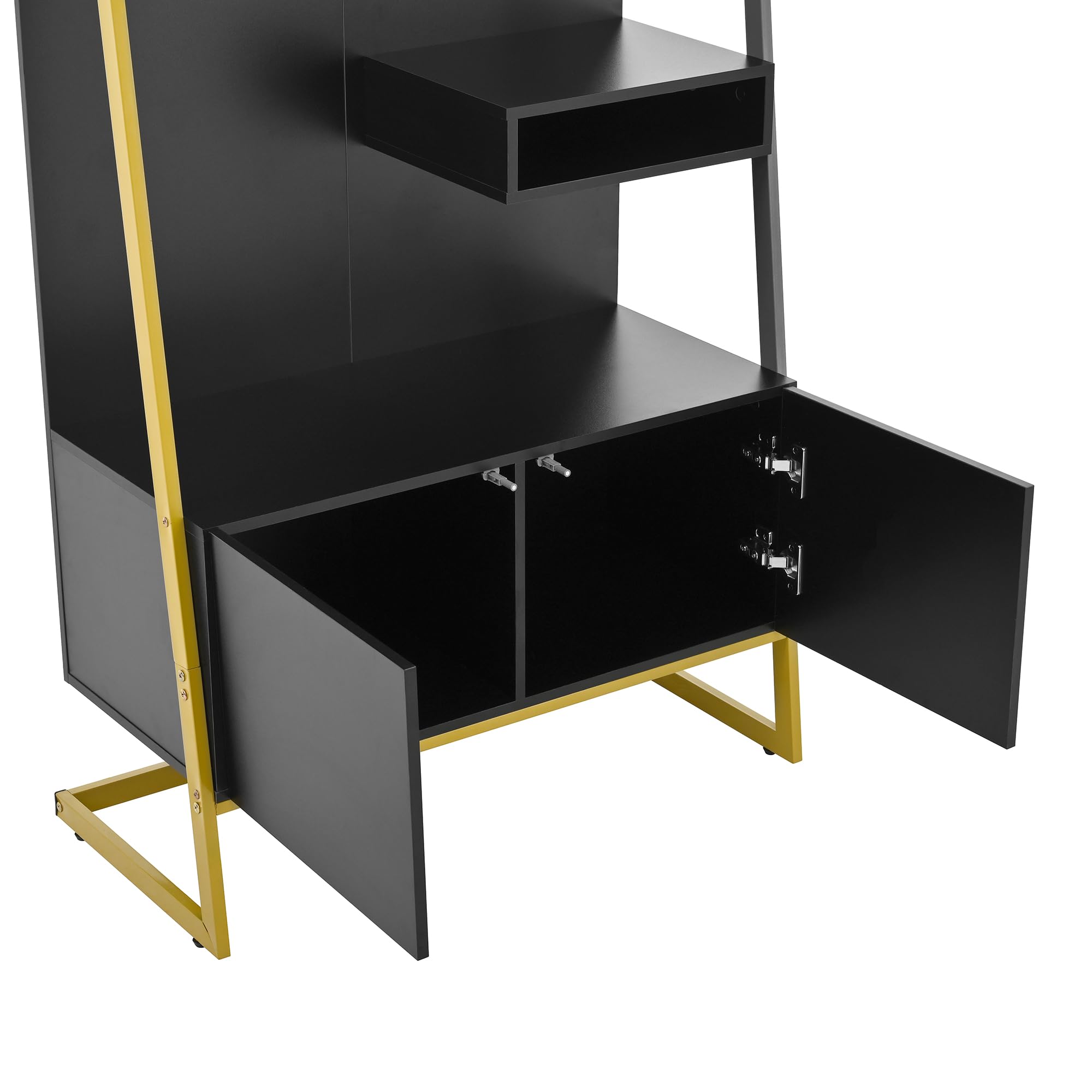 Moderno guardaroba compatto 80 x 180 cm, armadio aperto con specchio, gancio in metallo, con scarpiera, appendiabiti, nero
