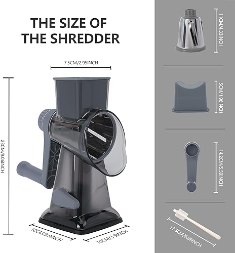 Miniatura 2 de Rallador rotativo de queso multiusos de acero inoxidable, rallador de queso con mango Rejilla sin esfuerzo de verduras, nueces y frutas, con base de