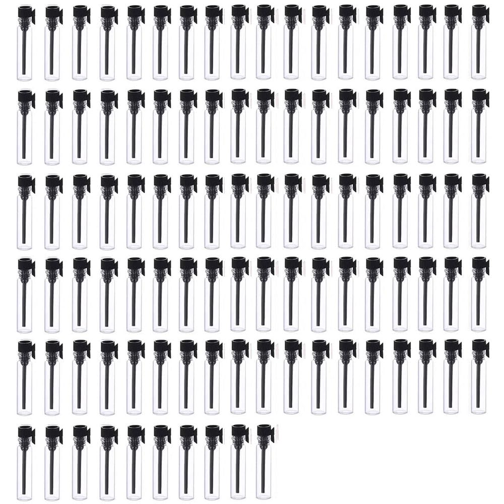 100 Stück Parfümprobenfläschchen 1 Ml – Glas, Wiederverwendbar, Mit Schwarzer Kappe