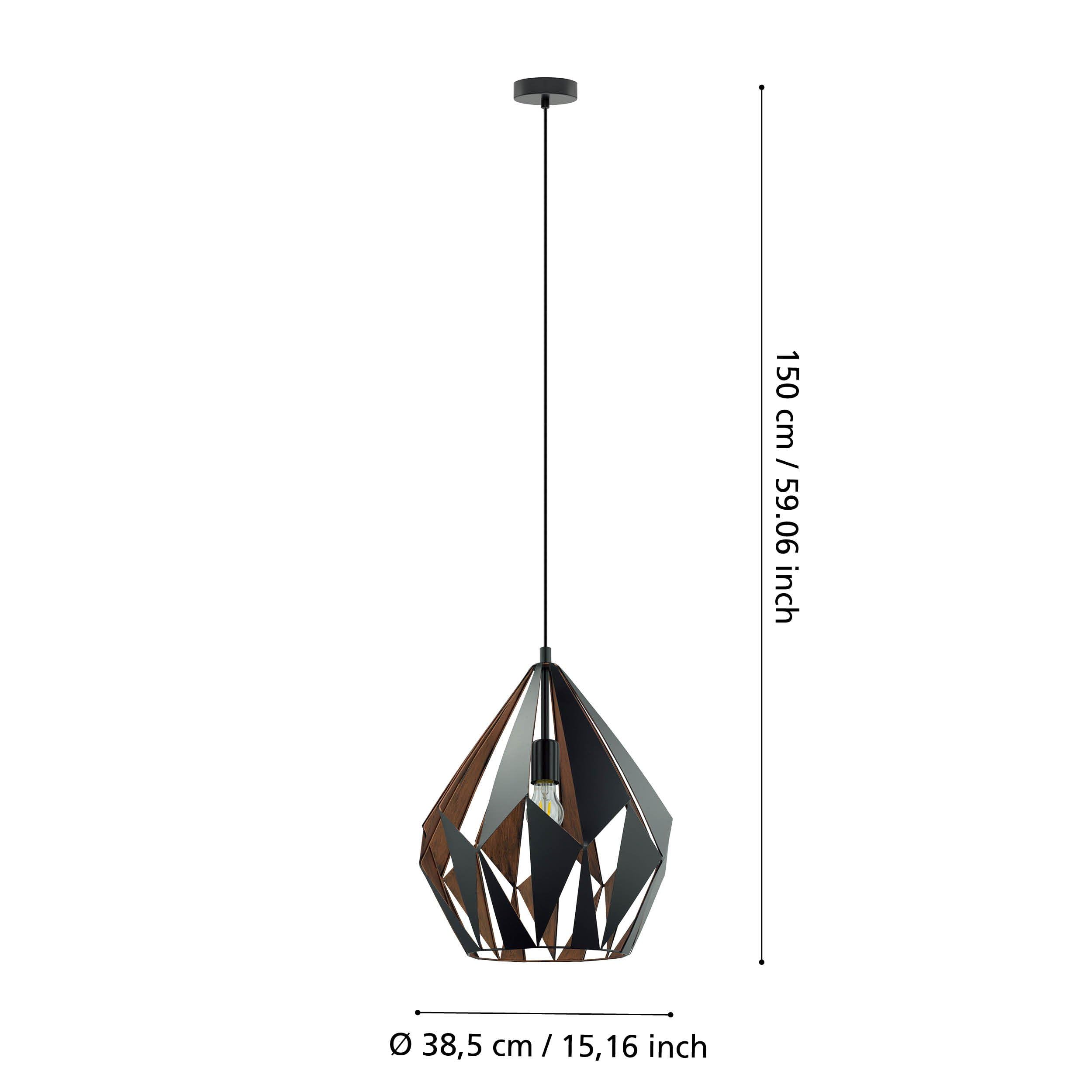 Eglo lampada a sospensione Carlton 1, lampada a sospensione a uno punto | luce vintage, lampada a sospensione retrò in acciaio, nero, rame, attacco E27, diametro di 38,5 cm