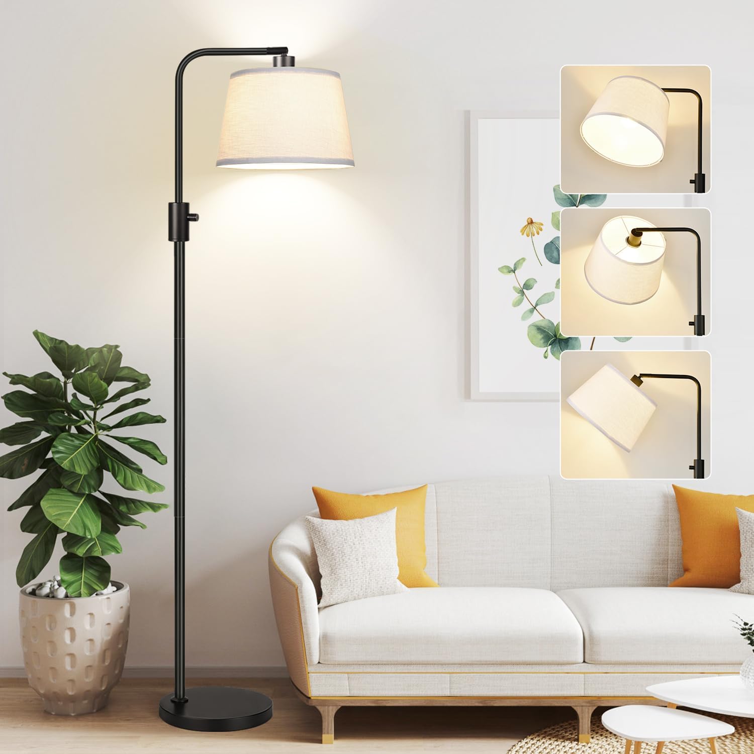 Nintiue Beige Dimmable Floor Lamp, 1000 Lumens Led Edison Bulb Included, Arc Floor Lamps For Living Room Modern 65" Standing Lamp With Linen Shade, Tall Lamp For Bedroom Office Dining Room
