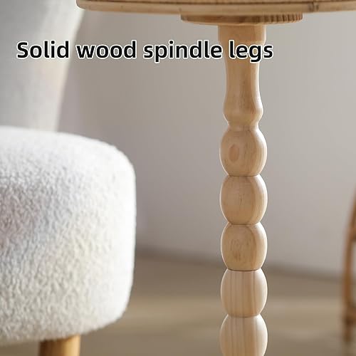 Miniatura 6 de Mesa auxiliar pequeña de ratán, mesa redonda para bebidas para espacios pequeños, mesa auxiliar bohemia con patas de madera maciza para sala de