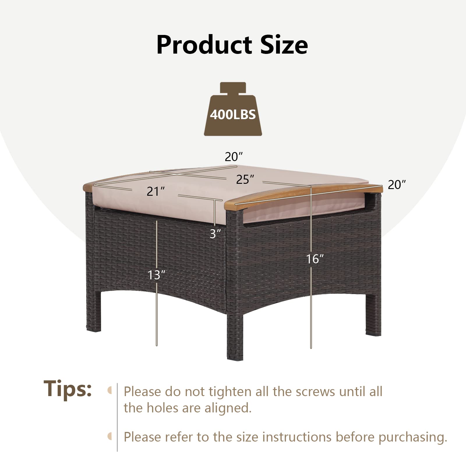 DORTALA 2 Piece Patio Wicker Ottomans, Square Ottoman Foot Rest with Cushions, Outdoor Rattan Footstool for Couch, Chair, Beige