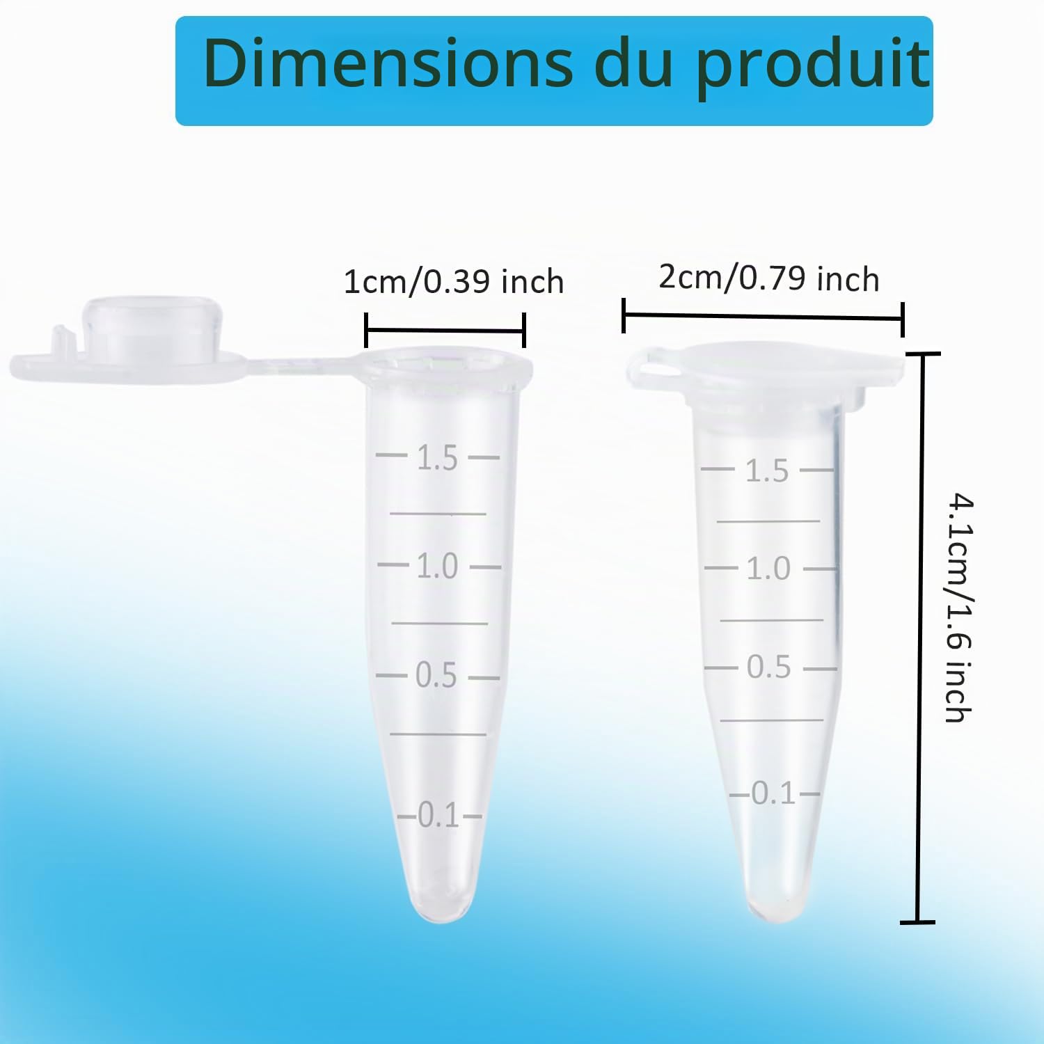 300 Pcs Tubes de Micro,1,5 ml Centrifugeuse Gradués en Polypropylène avec Bouchon à Clipser Micro,Tubes de Centrifugeuse Coniques Transparents