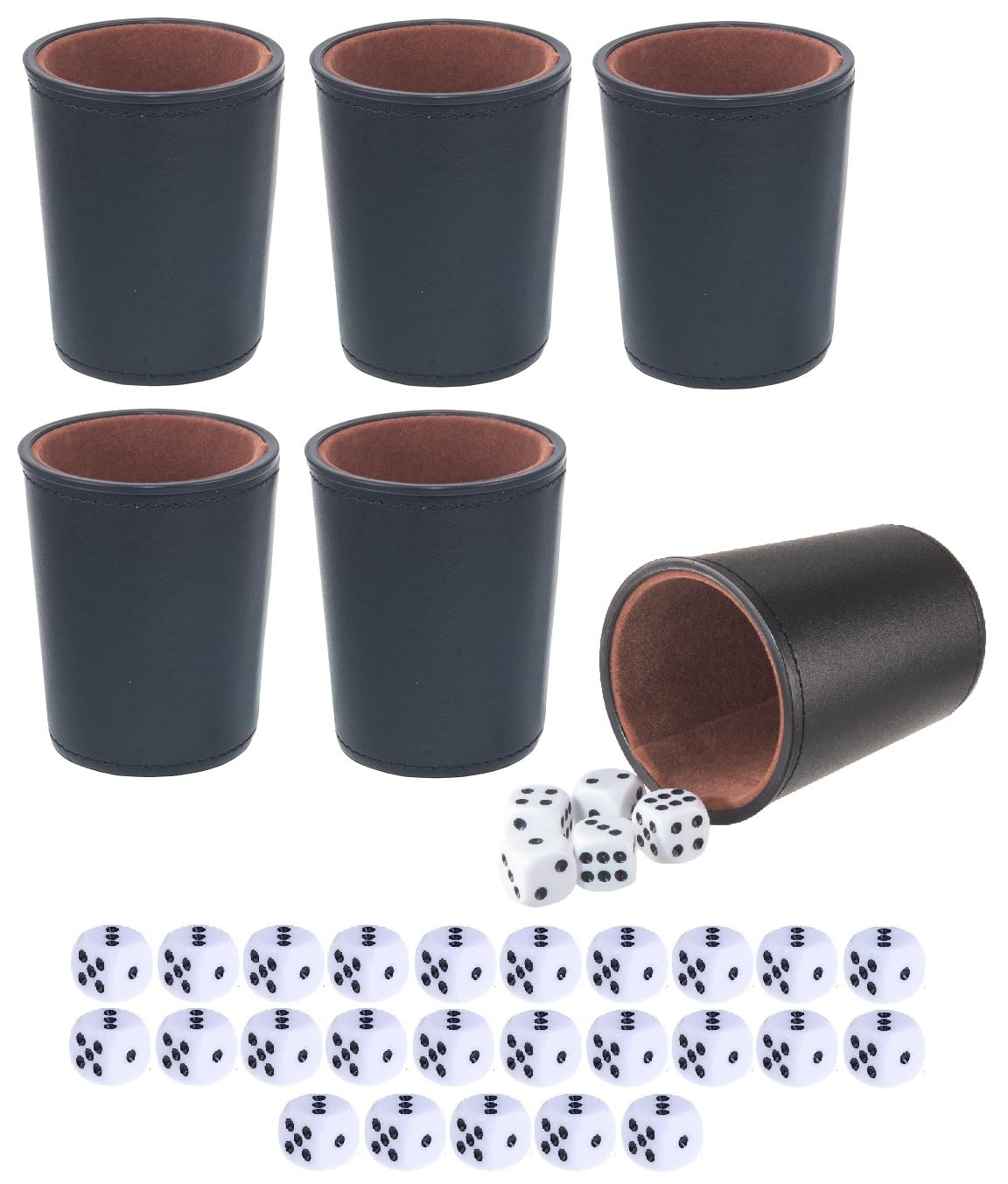 Bamboo's Grocery LoKii Taza de dados de cuero, interior bastante forrado de fieltro, 6 vasos agitadores y 30 dados de puntos, una bolsa de transporte, negro y marrón