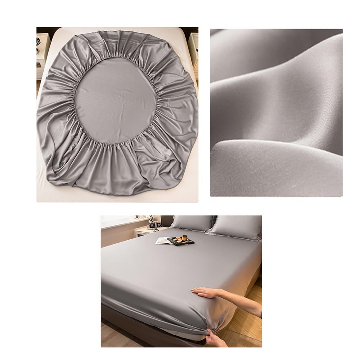 Premium Spannbettlaken 100% Tencel Lyocell Eukalyptusfasern Spannbetttuch for Allergiker Antibakteriell Ganzjahres Bettwäsche (Color : A, Size : Queen)