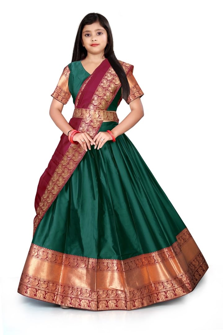 Girls Art Silk South Indian Style Multicolor Lehenga Choli-image-17