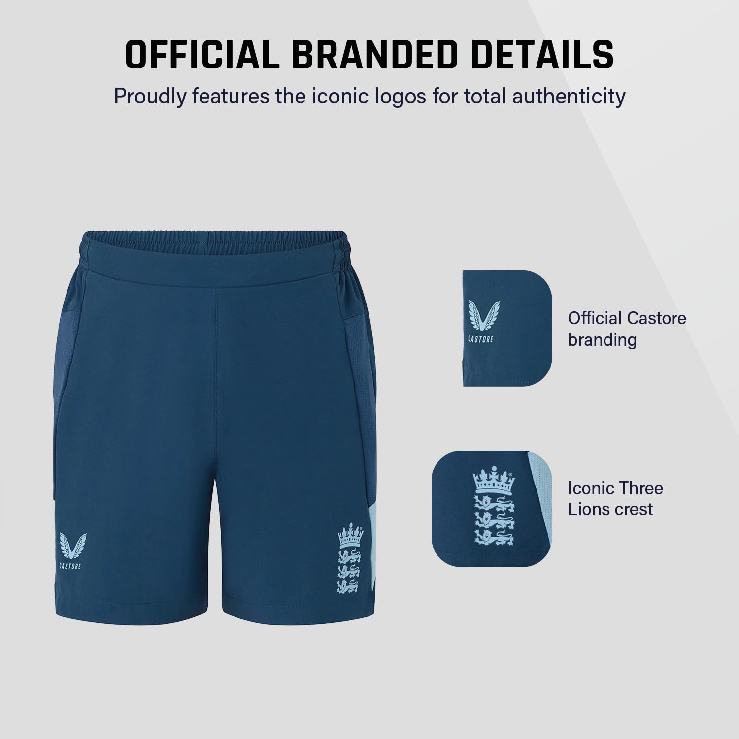 England Cricket Pantaloni Corti Unisex per Bambini, Blu Navy-Ensign/Blu Arioso, 8 Anni