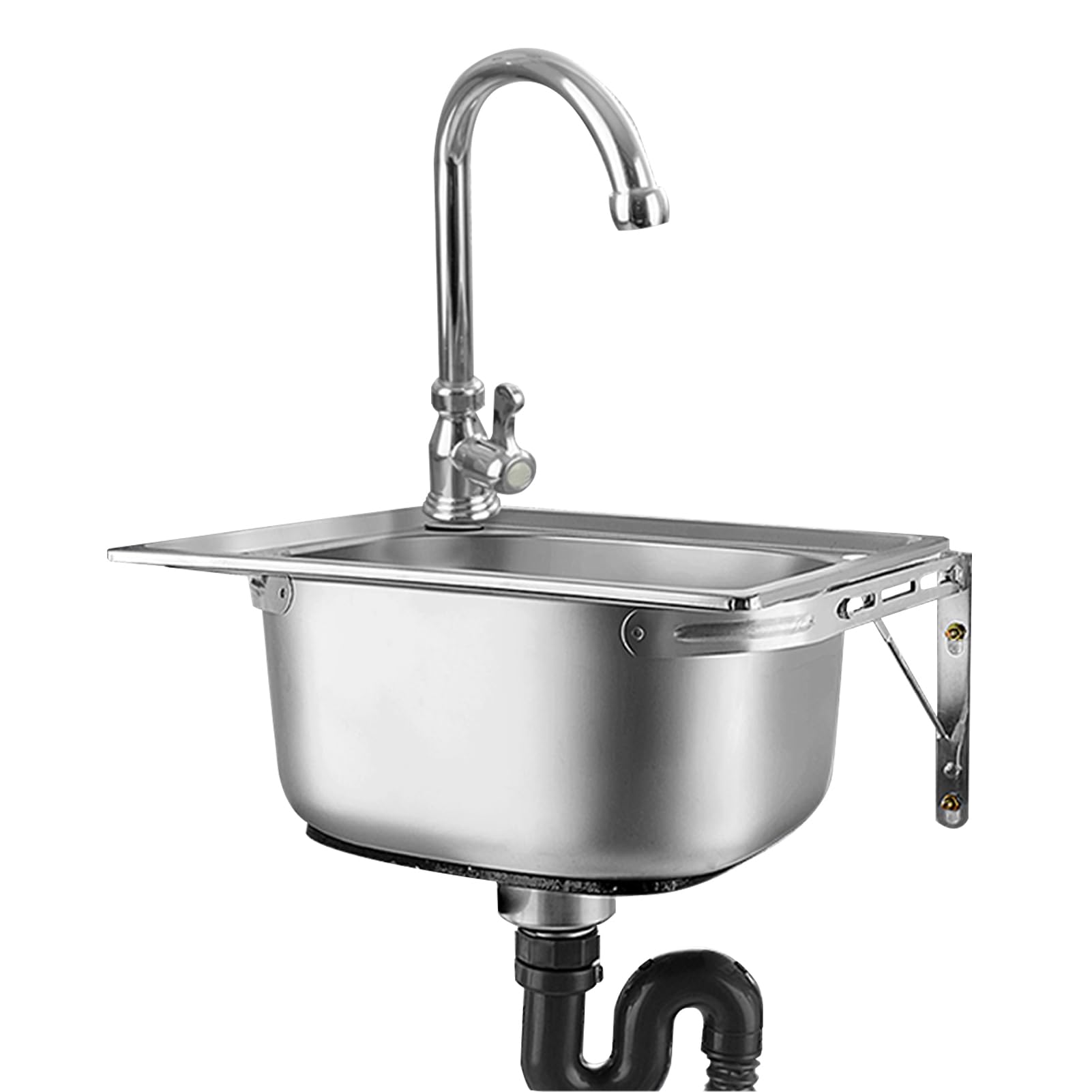 WDSOPK Wall Mounted Sink Utility Stainless Steel Sink Single Bowl Kitchen Sink with Faucet Indoor Outdoor Commercial Hand Washing Basin for Laundry Garage Basement (45x39x20cm)
