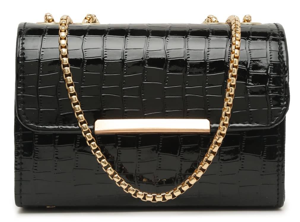 Fargo Leatherette Side Sling Bags For Womens Ladies (Croco) (Black_FGO-342) (B09Q1DT2RW) Amazon Price History, Amazon Price Tracker