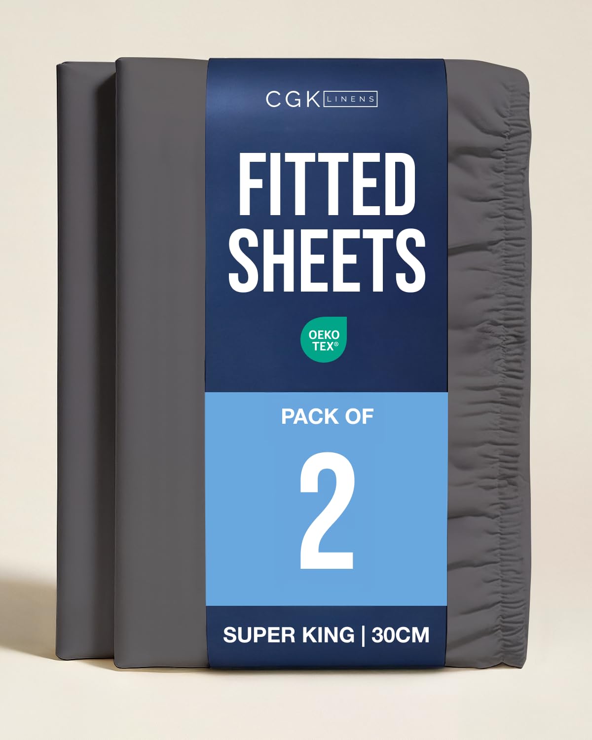 2 Pack Super King Dark Grey Fitted Sheets 180x200cm - 30cm (12") Deep Pocket - Brushed Microfibre - Soft, Wrinkle & Fade Resistant Bed Sheets - Breathable, Hypoallergenic & OEKO-TEX Certified — image 1