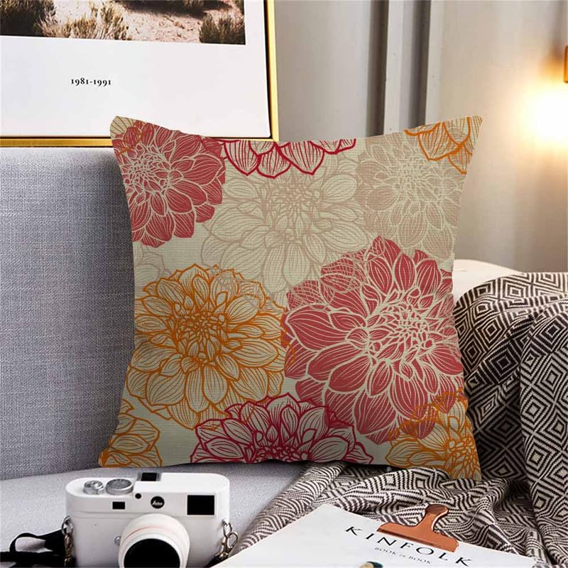 Image of Throw Pillow Covers Colorful Dress Flowers of Dahlia Pink Abstract Artistic Pillow Case 18x18 Inch Cushion Cover for Home Party