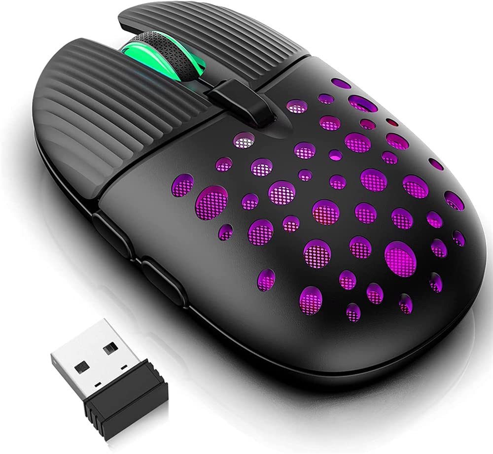 ELECDON Wireless Gaming Mouse, 2.4G Portable Computer Mouse with Honeycomb Shell,Adjustable DPI, Silent Click, 7 Changeable LED Color Ergonomic Optical Gamer Mice for Laptop PC Gamer (Black)