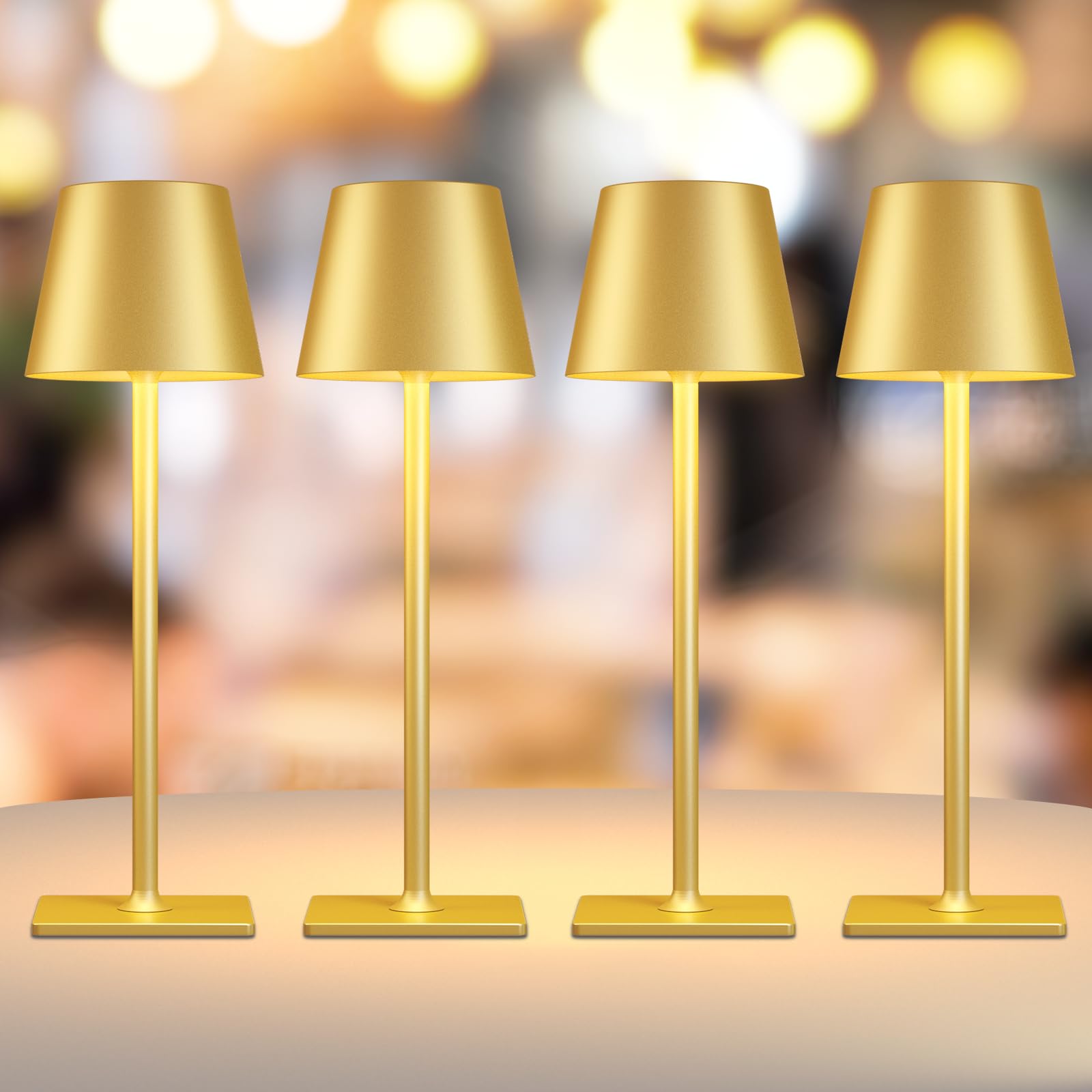 Yogaret 4 Pack Gold Rechargeable Led Cordless Table Lamps,Cordless Lamp with 6000mAh Battery Operated,Wireless Lamp for Restaurant Home Dinner Dining Kitchen Outdoor Patio,Waterproof & Portable — image 1