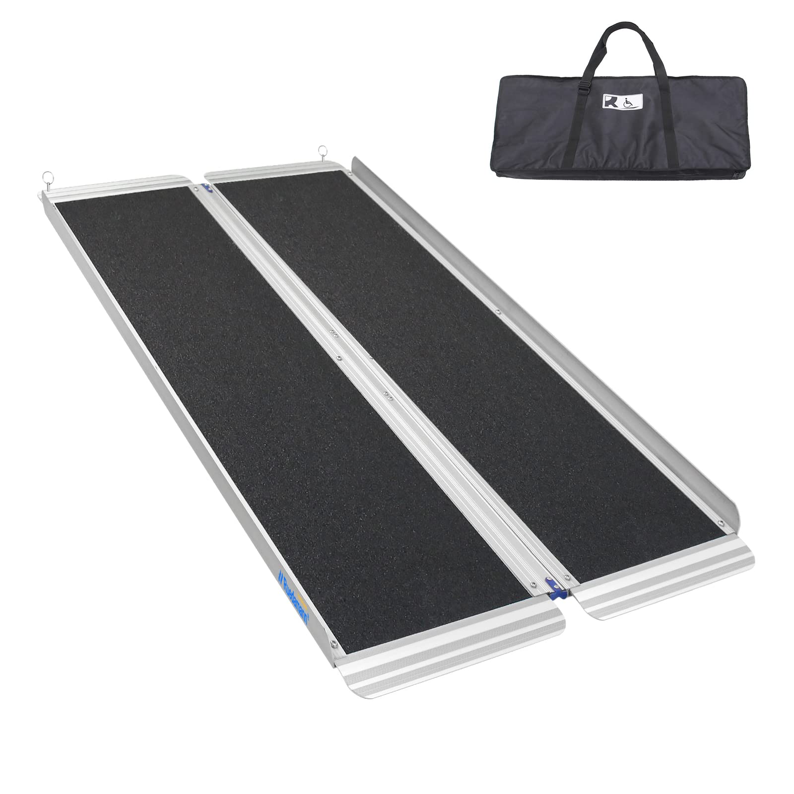Ruedamann Wheelchair Ramp, Wider Design Threshold Ramp with Carrying Bag, Portable and Foldable Design, 600 Pound Capacity, Non-Skid Surface, for Home, Steps, Stairs, Doorways (5 Foot, Pack of 1)