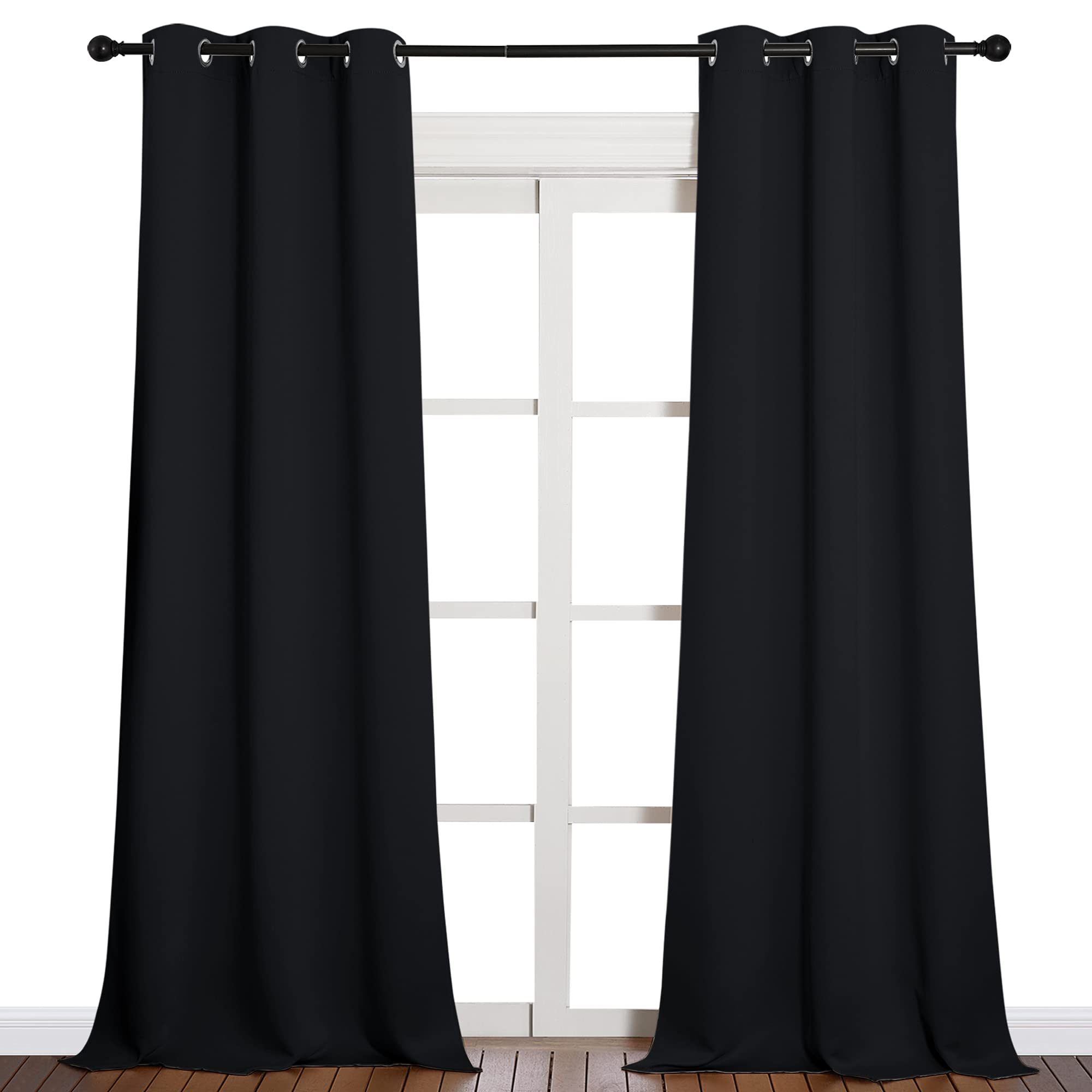 NICETOWN Black Out Curtain Panels - Home Decoration Thermal Insulated Solid Grommet Blackout Curtains/Drapes for Hall/Dining Room (Set of 2, 42 inches by 90 Inch, Black)