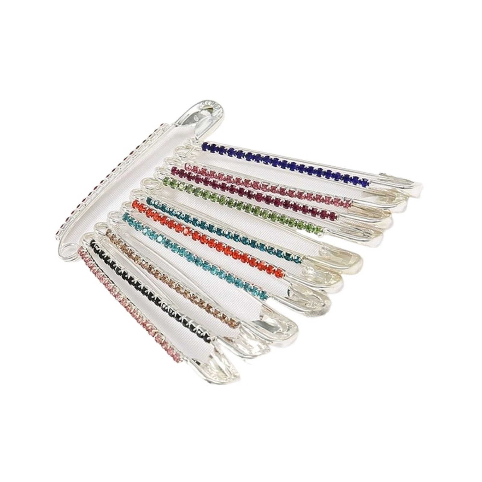 LUYSGBXR Brooch Pin Gold Rhinestone Safety Pins Brooches Sweater Shawl Clips For Women Clothing Hat Accessory(Silver-11pcs)