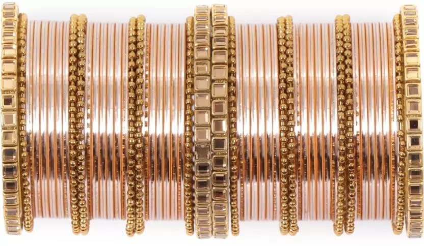 T4 Jewels Glossy Finished Gold Kundan Studded Fashion Jwellery Metal Bangles Set For Women & Girls_Peach_2.2 (B0CT94MPBR) Amazon Price History, Amazon Price Tracker