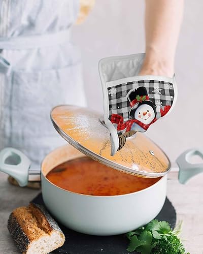 Miniatura 4 de Snowman Plaid Black 2Pcs Pot Holders for Kitchen,Non Slip & Heat Insulation Terry Cloth Potholder Set with Pocket,Thick Hot Pad Oven Mitts Trivet