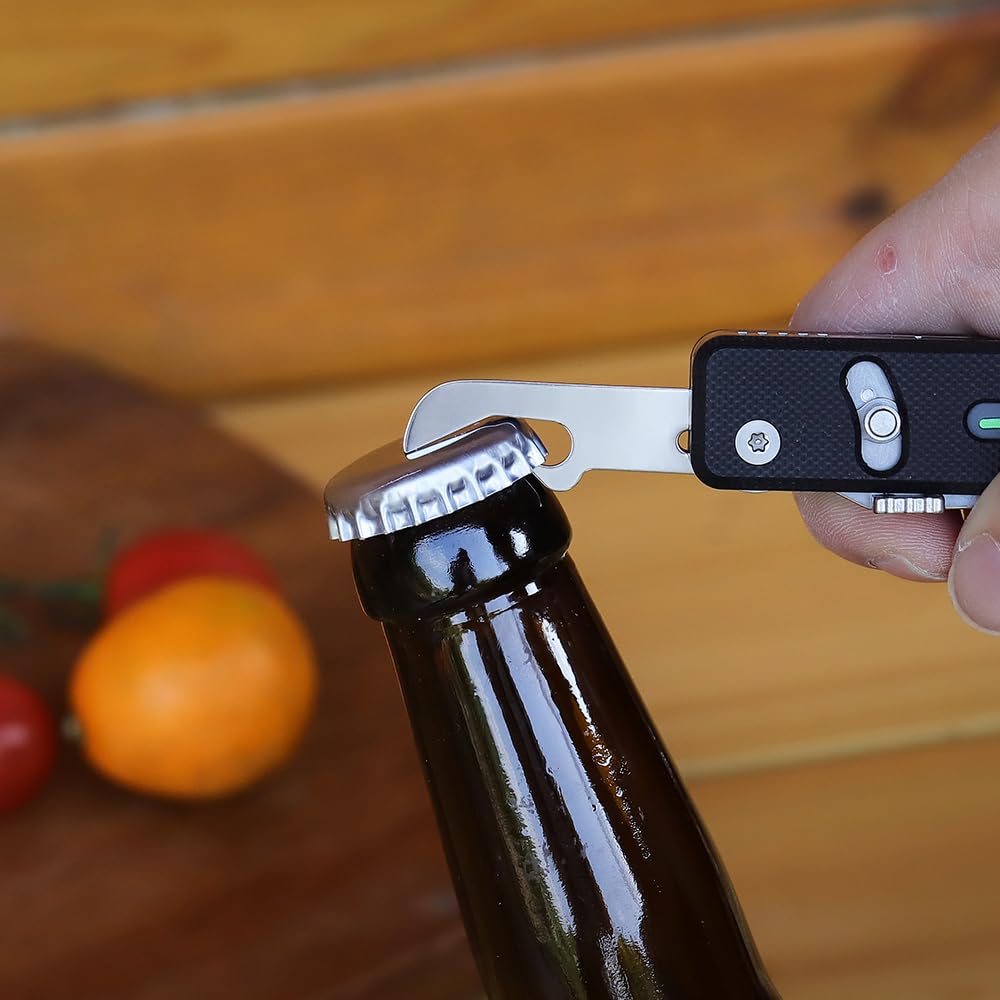 ROXON Navaja de bolsillo multiherramienta EDC S504G Mini Flex Companion | 7 en 1 con mango G10, hoja corta de pata de oveja, tijeras, abrebotellas y abrelatas, punta de 4 mm, etc.