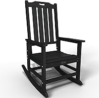 THOEOE Oversized Outdoor Rocking Chair for Adults - All-Weather Resistant Porch Rocker, 380LB Capacity, Black