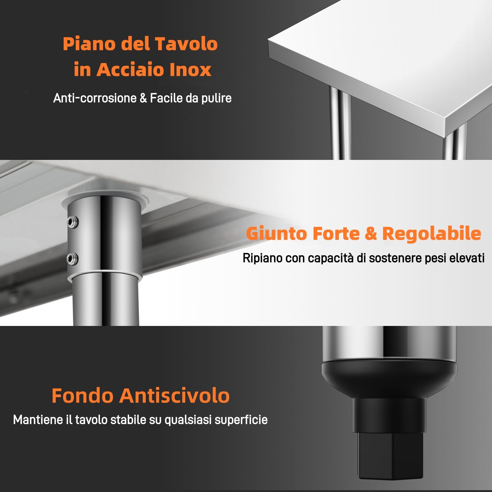 GYMAX Tavolo da Lavoro per Cucina Acciaio Inox Professionale, Carico 180kg + 155kg, Ripiano Inferiore Regolabile, per Commerciale Ristorante Ospedale (Stile 2, 92 x 61 x 90 cm)