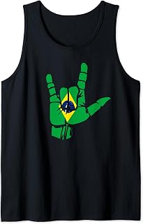 Flag of Brazil and Love Sign, ASL Brazilian Patriotic Tank Top