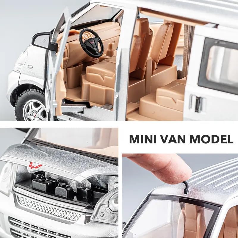 Image of Metal Pull Back Diecast Car 1:24 Big Wuling Van Pull Back Car Model With Sound Light Boys Gifts Toys For Kids?Pack Of 1?, Multicolor
