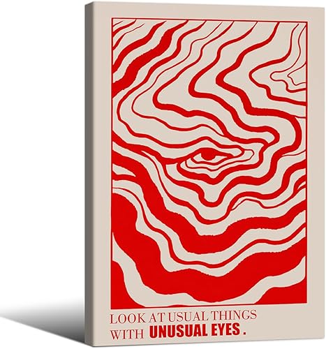 Lienzo retro rojo abstracto de ojos para pared, póster hippie trippy vintage, citas de afirmación, decoración de pared, 24 x 36 pulgadas, enmarcado